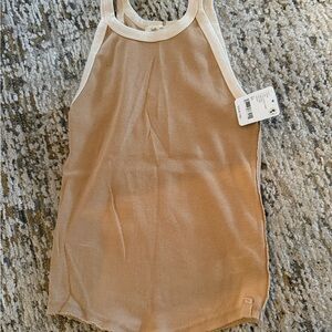 Free People Tan and Cream Ringer Tank Top size XS NWT